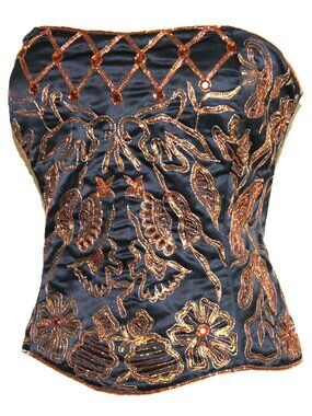 Jasdee Vintage Bustier Corset HandWork Gotta & Beads On Satin style F3138